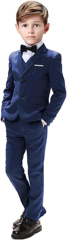 Boys Suits 5 Pieces Slim Fit Blazer Pants Black Blue Outfit Suit for Wedding | Amazon (US)
