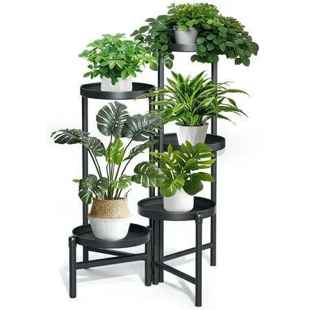 UNTIMATY 5 Tier Metal Plant Stand Foldable Tall Plant Shelf Heavy Duty Flower Stands Flower Pot Holder Shelves Rack for Indoor Outdoor | Walmart (US)