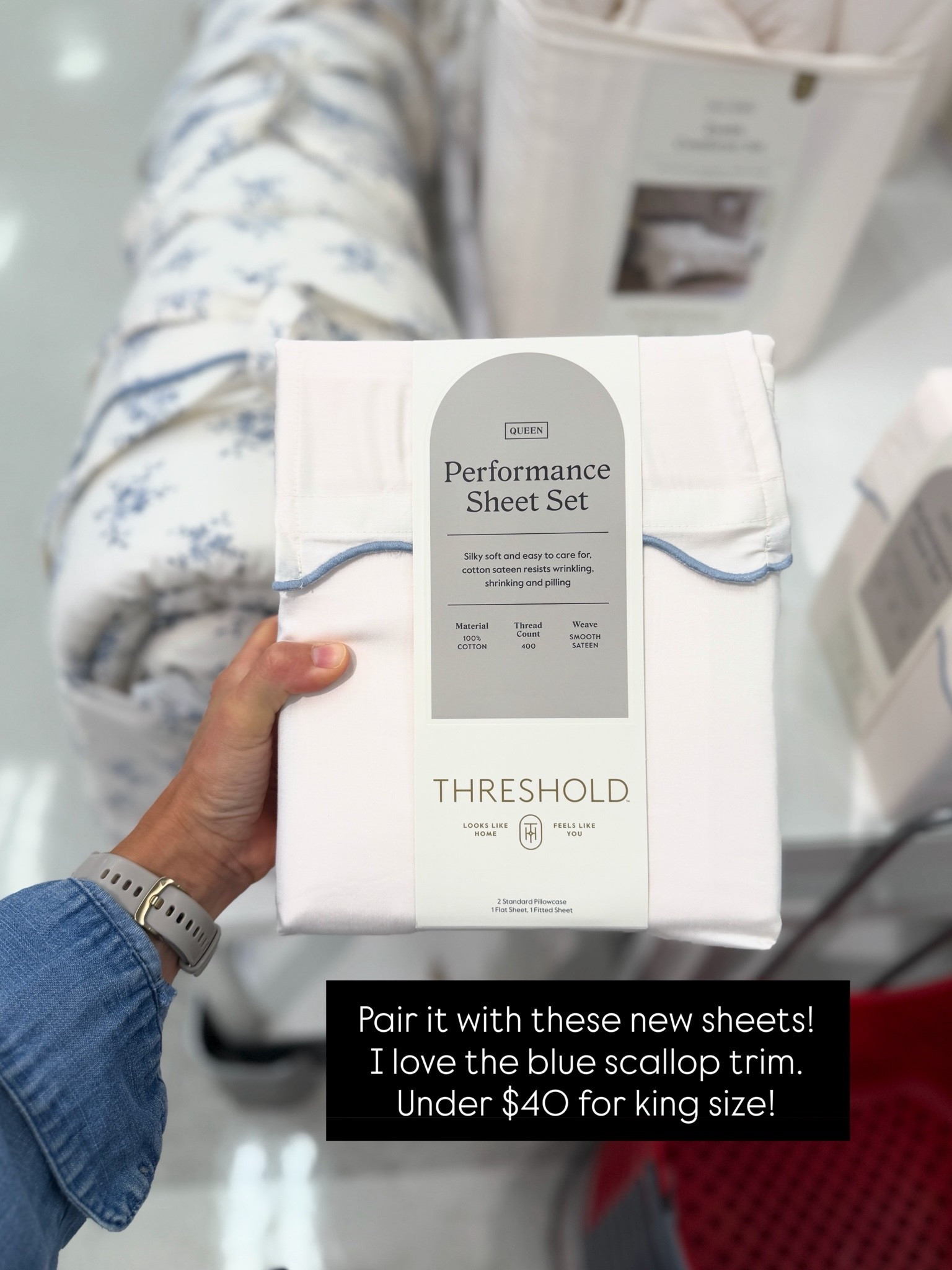 New sheets at target and on sale! Today is the last day to save. I love the blue scalloped edging. 😍 also comes in white green and pink. ￼

#LTKHome #LTKSaleAlert