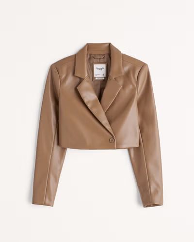 Women's Cropped Vegan Leather Blazer | Women's Coats & Jackets | Abercrombie.com | Abercrombie & Fitch (US)