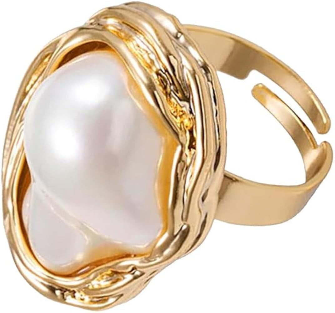 Choistily Pearl Ring for women Geometrical Irregular Pearl Ring Womens Open Adjustable Index Fing... | Amazon (US)