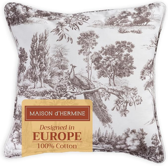 Maison d' Hermine Decorative Pillow Covers 18 x 18 Inch Square 100% Cotton Throw Pillow Covers wi... | Amazon (US)