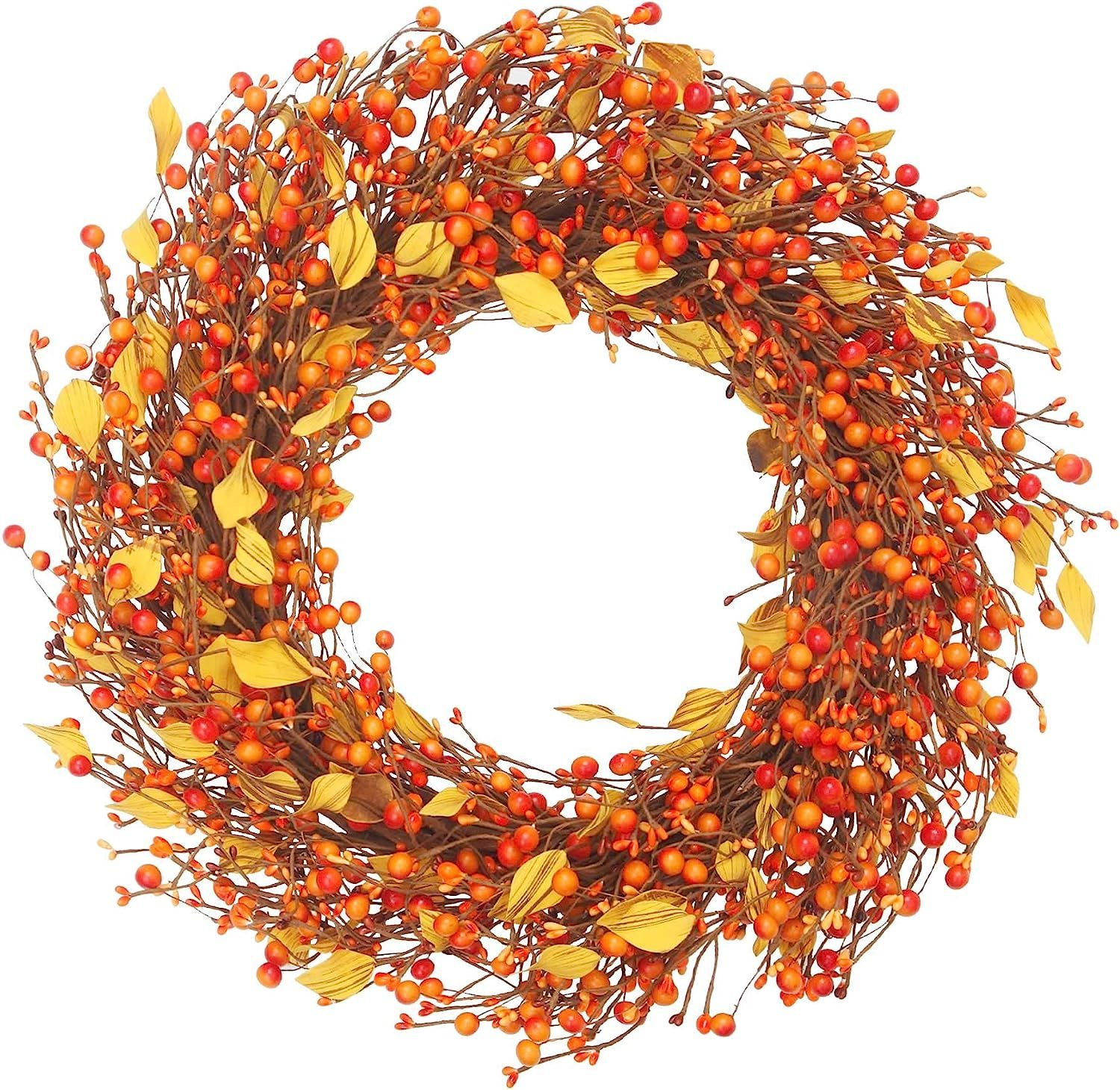 VGIA 22 inch Artificial Fall Wreath Berry Wreath Fall Maple Leaf Wreath for Front Door Fall Decor... | Amazon (US)