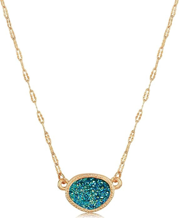 Humble Chic NY Simulated Druzy Pendant Necklace for Women with Sparkly Oval Stone - Gold, Silver,... | Amazon (US)
