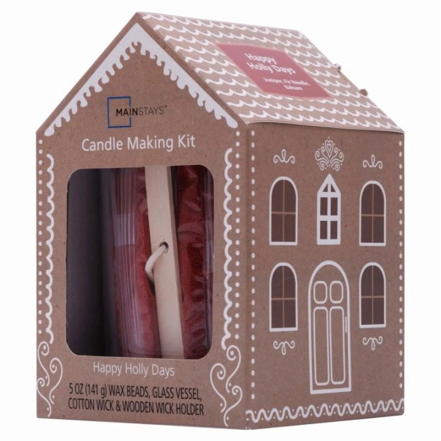 Mainstays 1-Wick Holiday Scene DIY Scented Jar Candle Kit, Wax Sands, Happy Holly Days, 5oz. | Walmart (US)