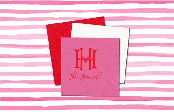 Valentines gift idea, Monogrammed Valentines napkins, Personalized Valentines napkins, Red and pi... | Etsy (US)