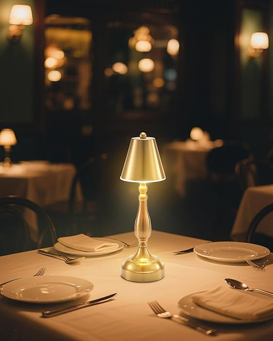 LED Cordless Rechargeable Table Lamp, Small Battery Operated Brass Lamp for Restaurant Dining Din... | Amazon (US)
