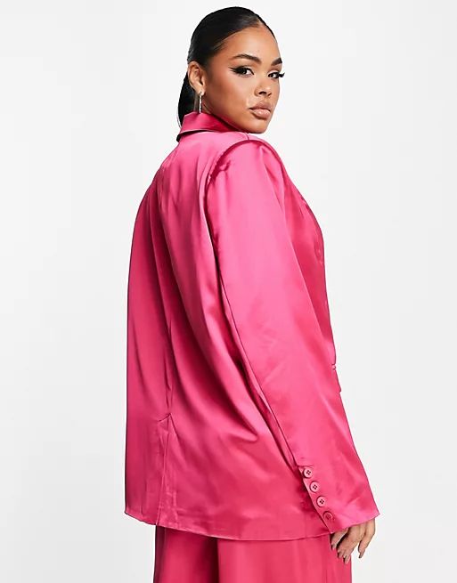 Kaiia satin dad blazer in pink - part of a set | ASOS (Global)