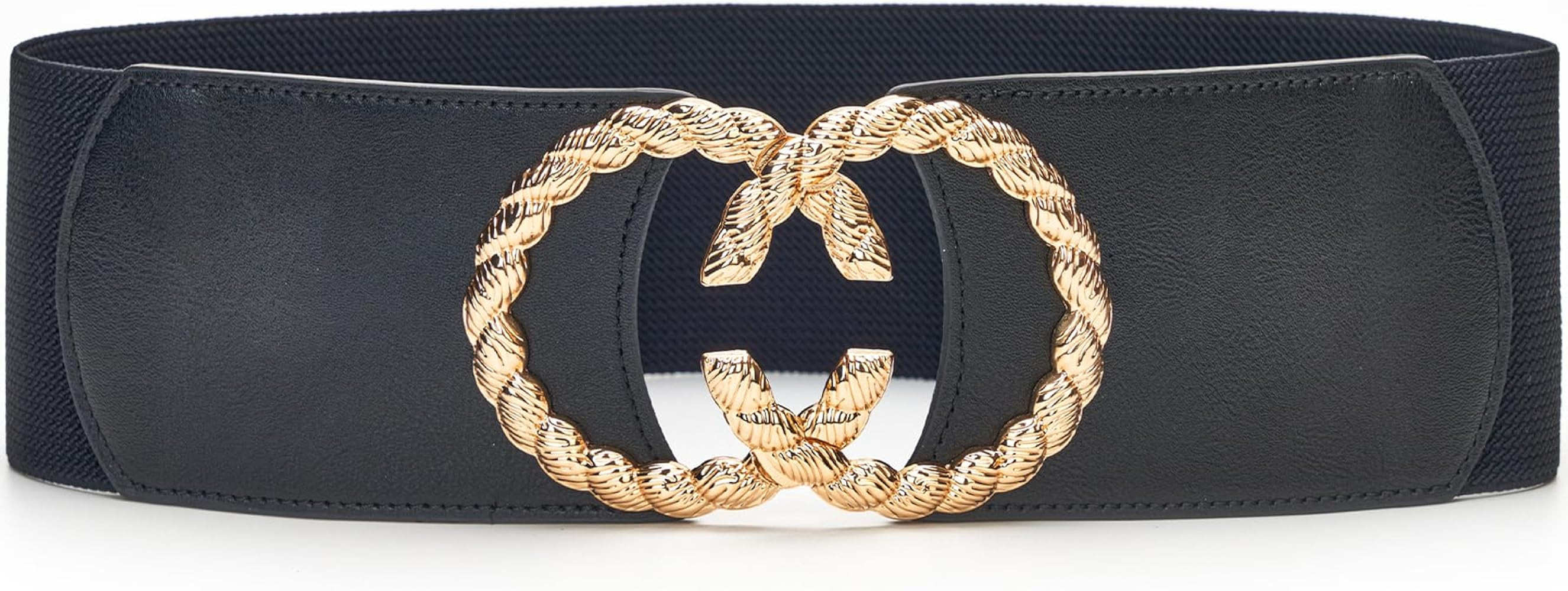 Women Stretchy Vintage Belt for Dresses Elastic Waist Wide Cinch Metal Buckle Ladies Belts Black ... | Amazon (US)