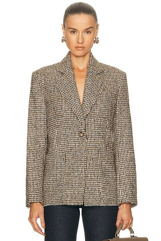 House of Dagmar Houndstooth Blazer in Beige Brown - Brown. Size 36 (also in 38, 40). | FWRD 
