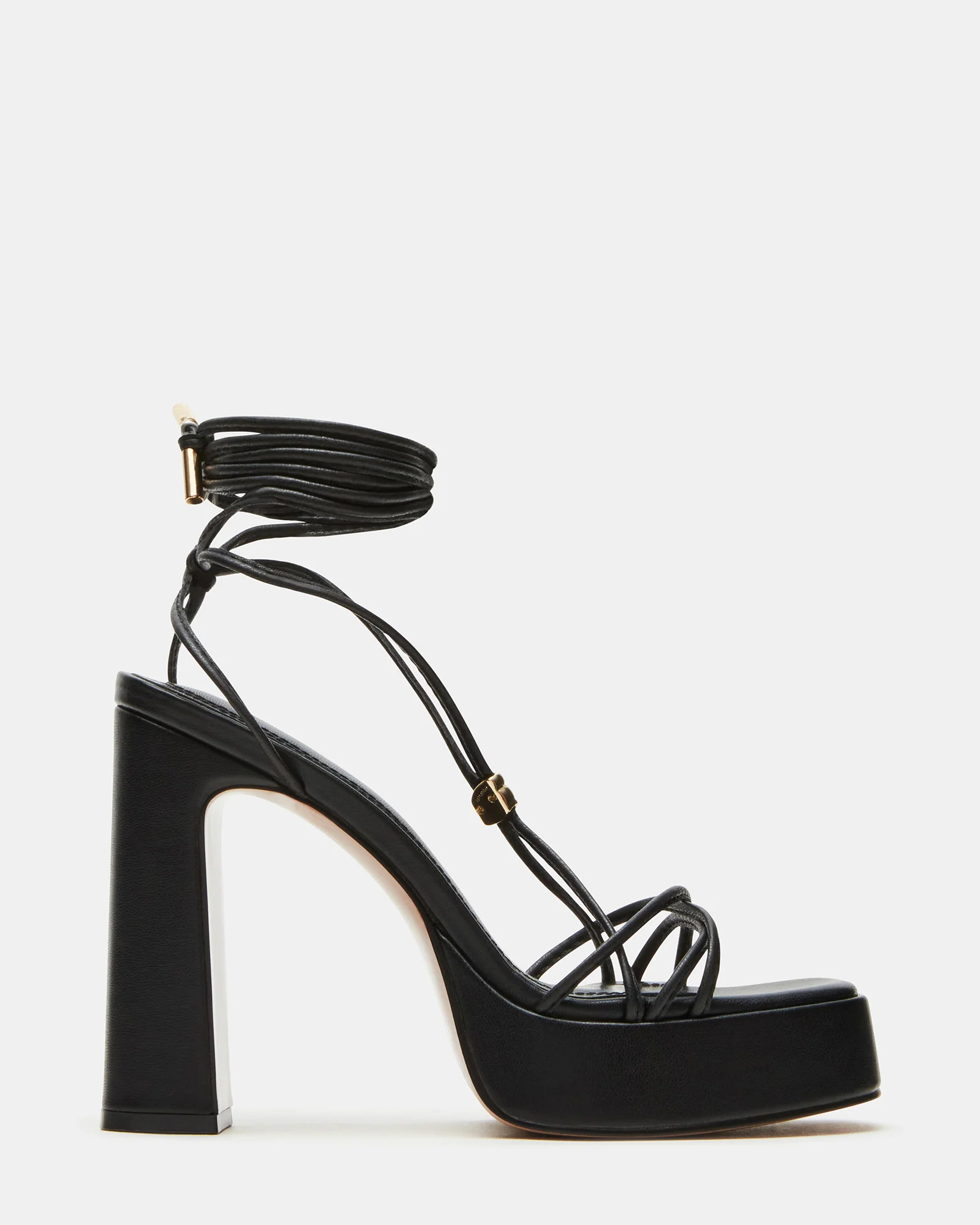 MOULIN Black Strappy Platform Lace-Up Heel | Women's Heels | Steve Madden (US)