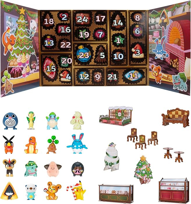 Pokemon Holiday Calendar 2025 - Features 16 2-Inch Battle Figures with Special Finish and Eight U... | Amazon (US)