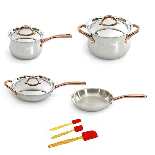 BergHOFF Ouro Gold 18/10 Stainless Steel 10Pc Cookware Set With Lids, 7Pc Induction Pots and Pans and 3Pc Silicone Spatulas for Baking PFOA-free, Rose Gold Handles | Amazon (US)