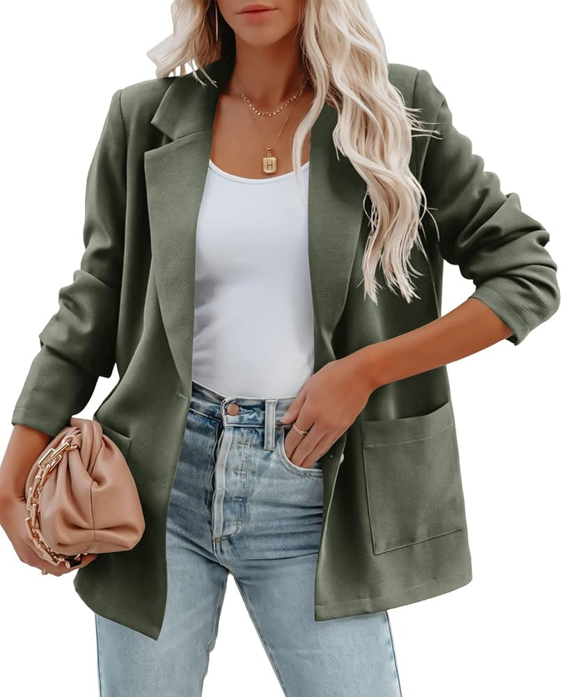 FERBIA Women's Casual Blazer Jackets Button Down Work Suit Jacket Long Sleeve Open Front Cardigan... | Amazon (US)