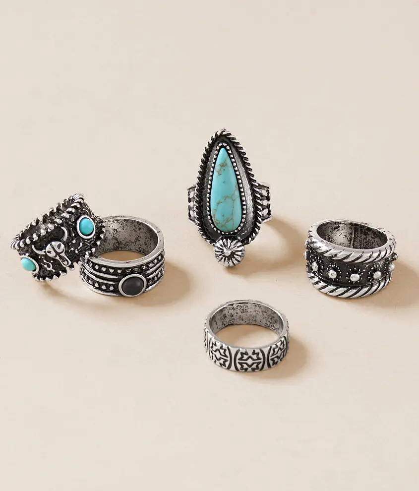 5 Pack Western Turquoise Ring Set | Buckle