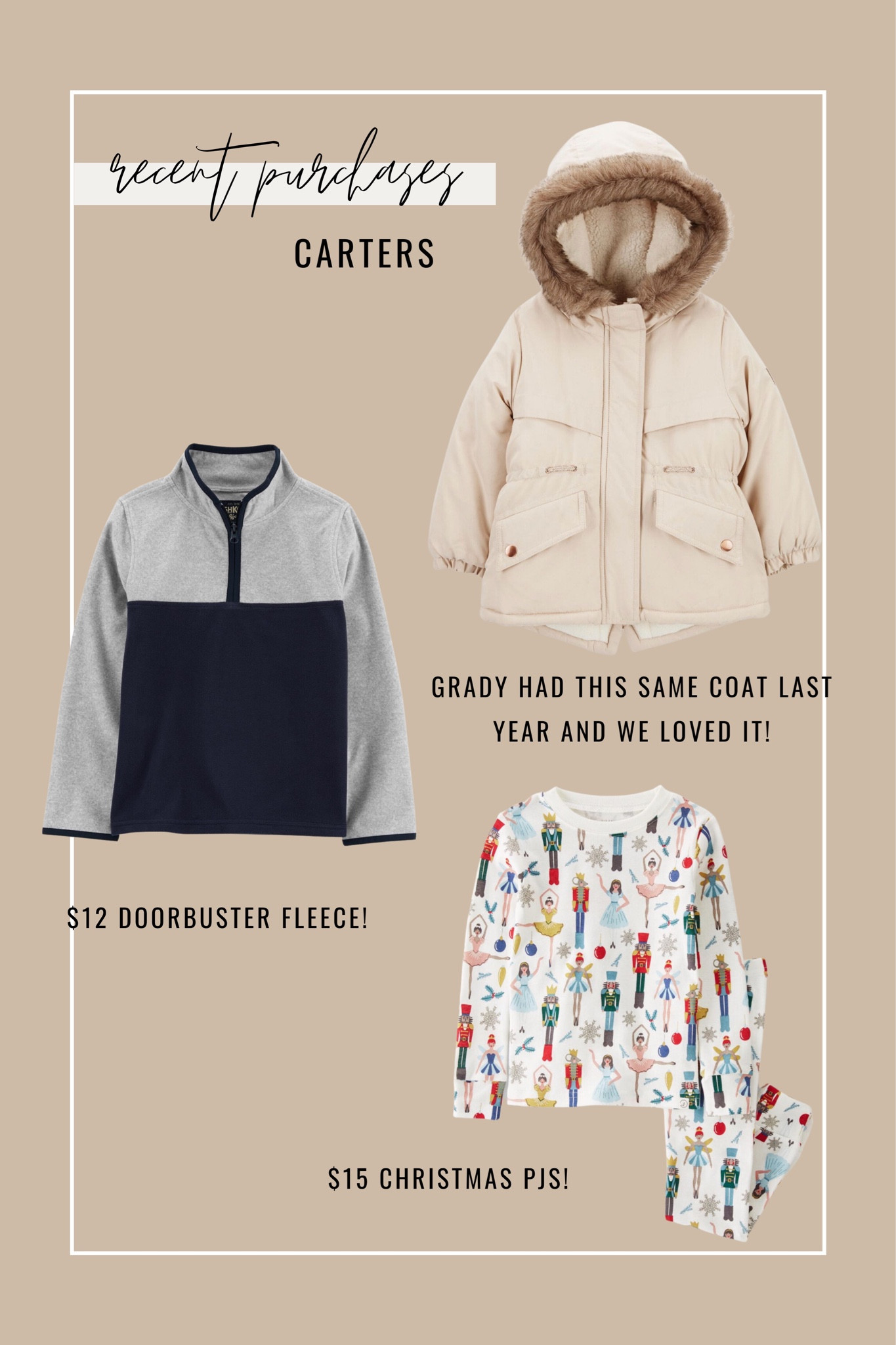 Carters sale! Great baby, toddler and kids finds for fall and winter! Toddler coat, kids jacket, Christmas pjs, Christmas pajamas 

#LTKHoliday #LTKkids #LTKsalealert