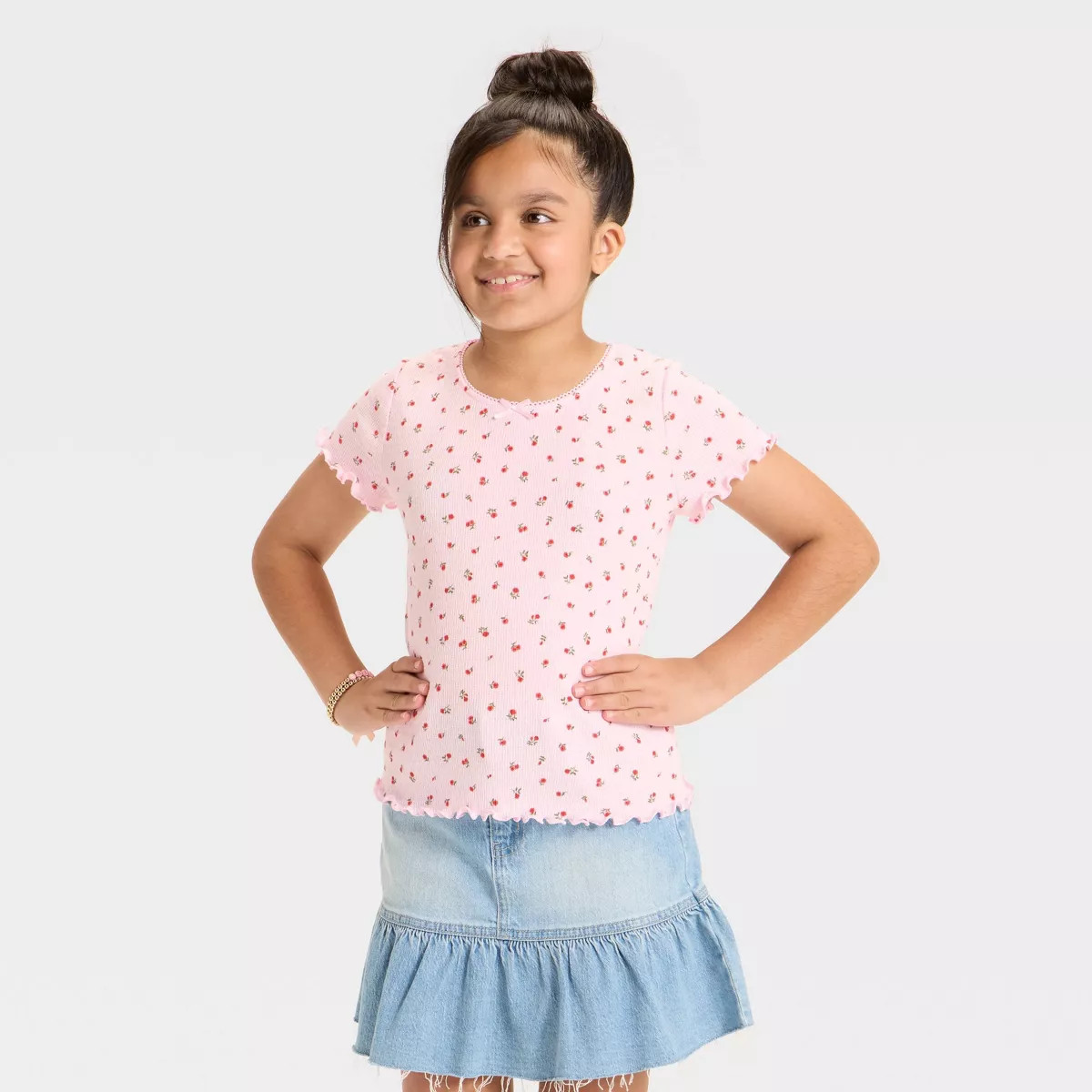 Girls' Short Sleeve Fitted Floral Pointelle T-Shirt - Cat & Jack™ | Target
