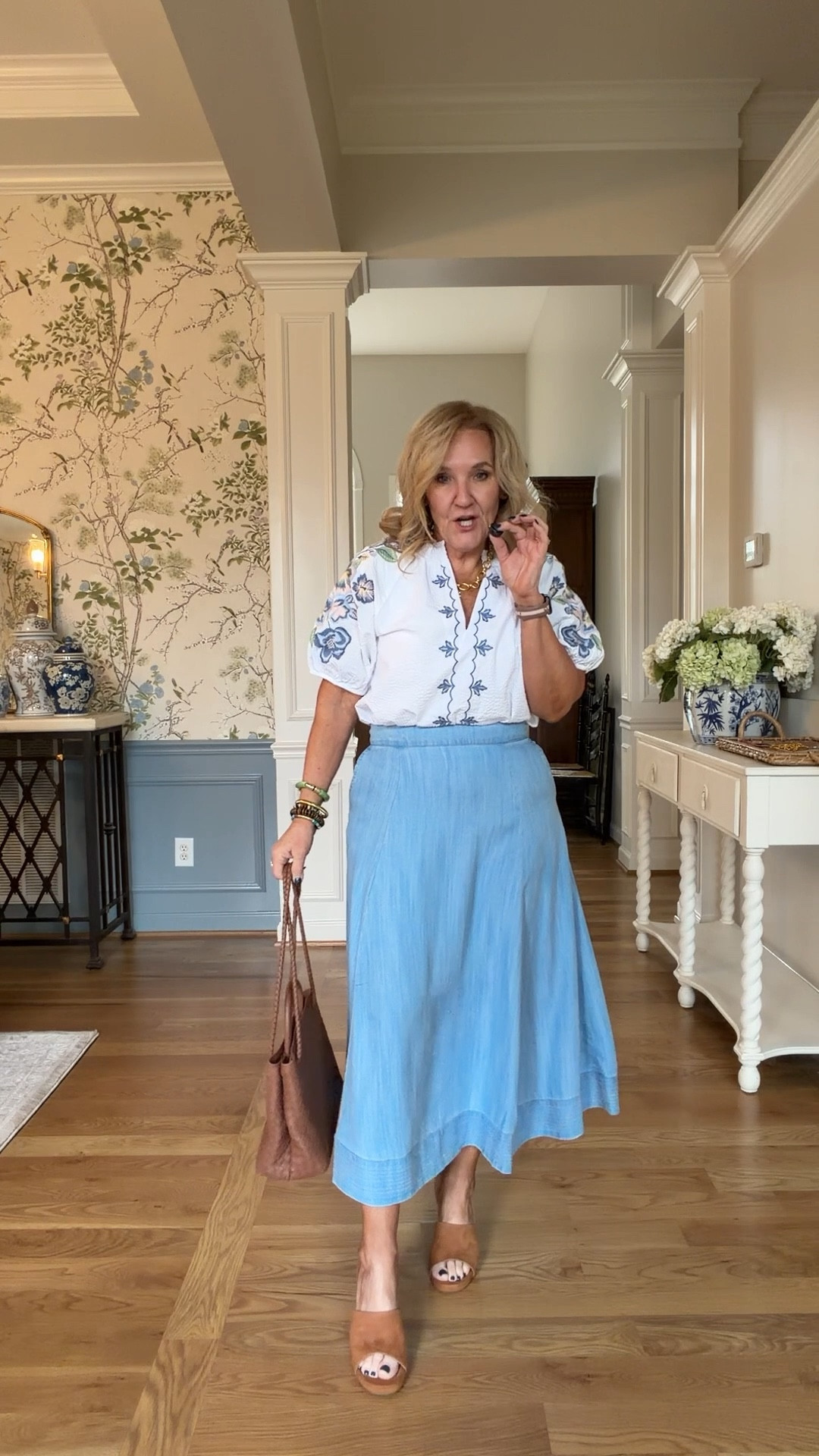 I love this brand. Always feminine. Always a great price point. 
The details here are stunning. Embroidery, gifts, pique and the colors! 
Skirt size 8
Everything else is size medium. The knit pants run big. Consider sizing down. 

Linking my shoes and jewelry too. 25% off Allie & Bess code NANETTE25

Florida outfits, vacation outfits, Snowbird outfits, retiree outfits denim skirt, embroidered top vacation dress travel, set southern style @belk

#LTKOver40 #LTKFindsUnder100 #LTKFindsUnder50