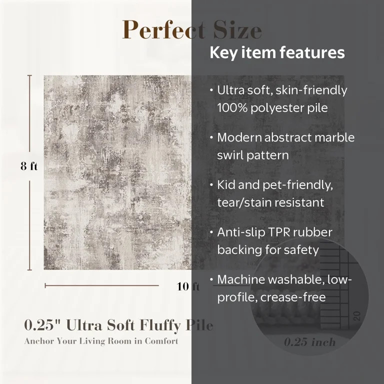VUNATE 8'x10' Area Rugs for Living Room Marble Swirl Abstract Rug Ultra Soft Washable Rugs for Be... | Walmart (US)