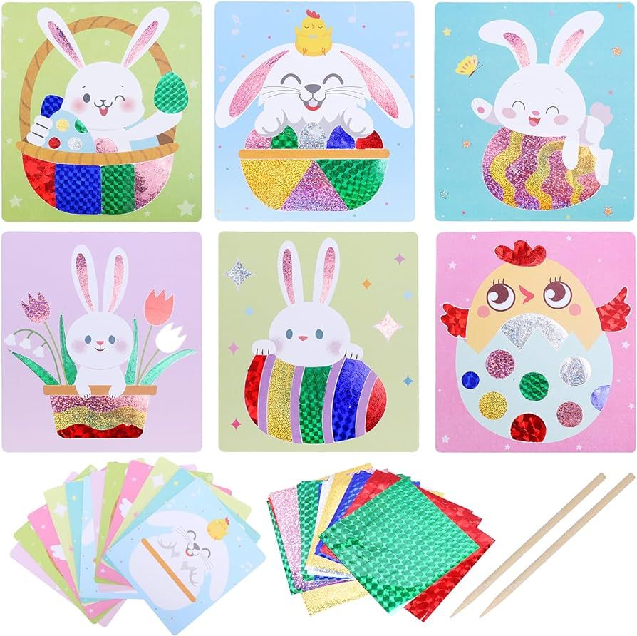 12 Pack Easter Craft for Kids Make You Own Foil Stickers Foil Craft Kit for Kids Girls Boys DIY A... | Amazon (US)