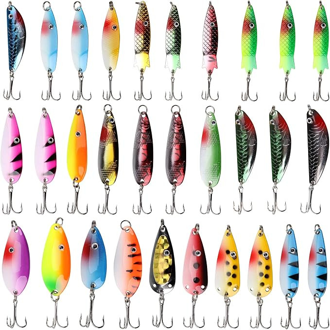 Fishing Spoons Lures Kit 30pcs Hard Metal Colorful Spinner Baits Casting Trolling Trout Spoon Fis... | Amazon (US)