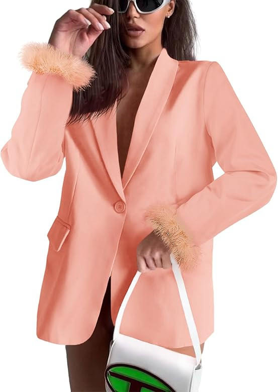 Cicy Bell Womens Feather Cuff Oversized Blazer Jacket Dressy Open Front Elegant Long Sleeve Party... | Amazon (US)
