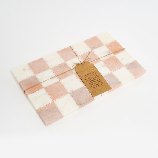 White & Pink Marble Checkerboard Tray 36x30cm | TK Maxx