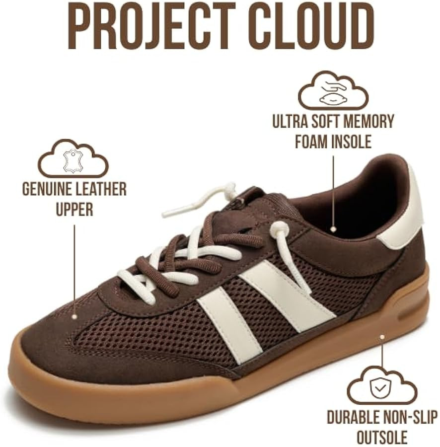 Project Cloud Genuine Leather Casual Sneakers for Women - Memory Foam Insoles Lace-Up Womens Shoe... | Amazon (US)
