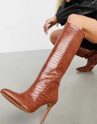 ASOS DESIGN Claudia knee high boots in tan | ASOS (Global)