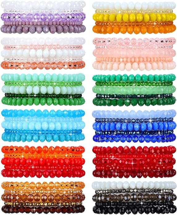 Junkin 60 Pcs Crystal Beaded Bracelets Bulk for Women Bohemian Multi Layer Stacking Statement Str... | Amazon (US)