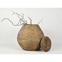 Large Vintage Basket With Lid Rye Straw - French Country Storage Vase | Etsy (US)