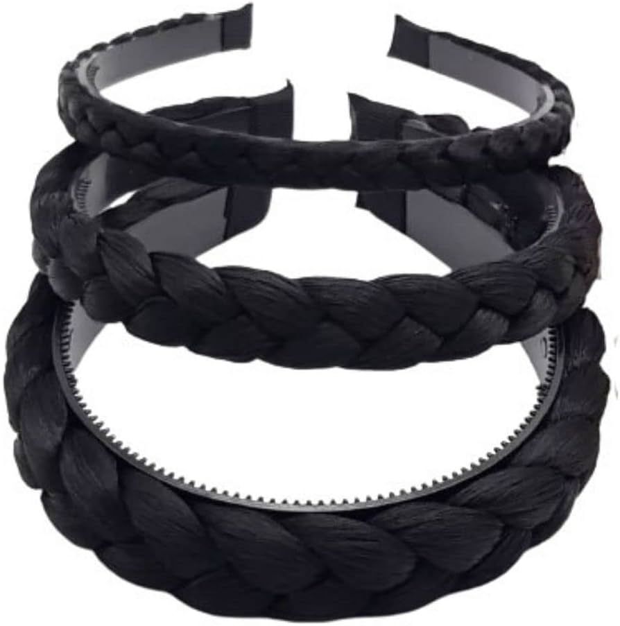 MeeTHan 3 PCS Headband Synthetic Hair Plaited Headband Braid Braided With Teeth Hair Band Accesso... | Amazon (US)