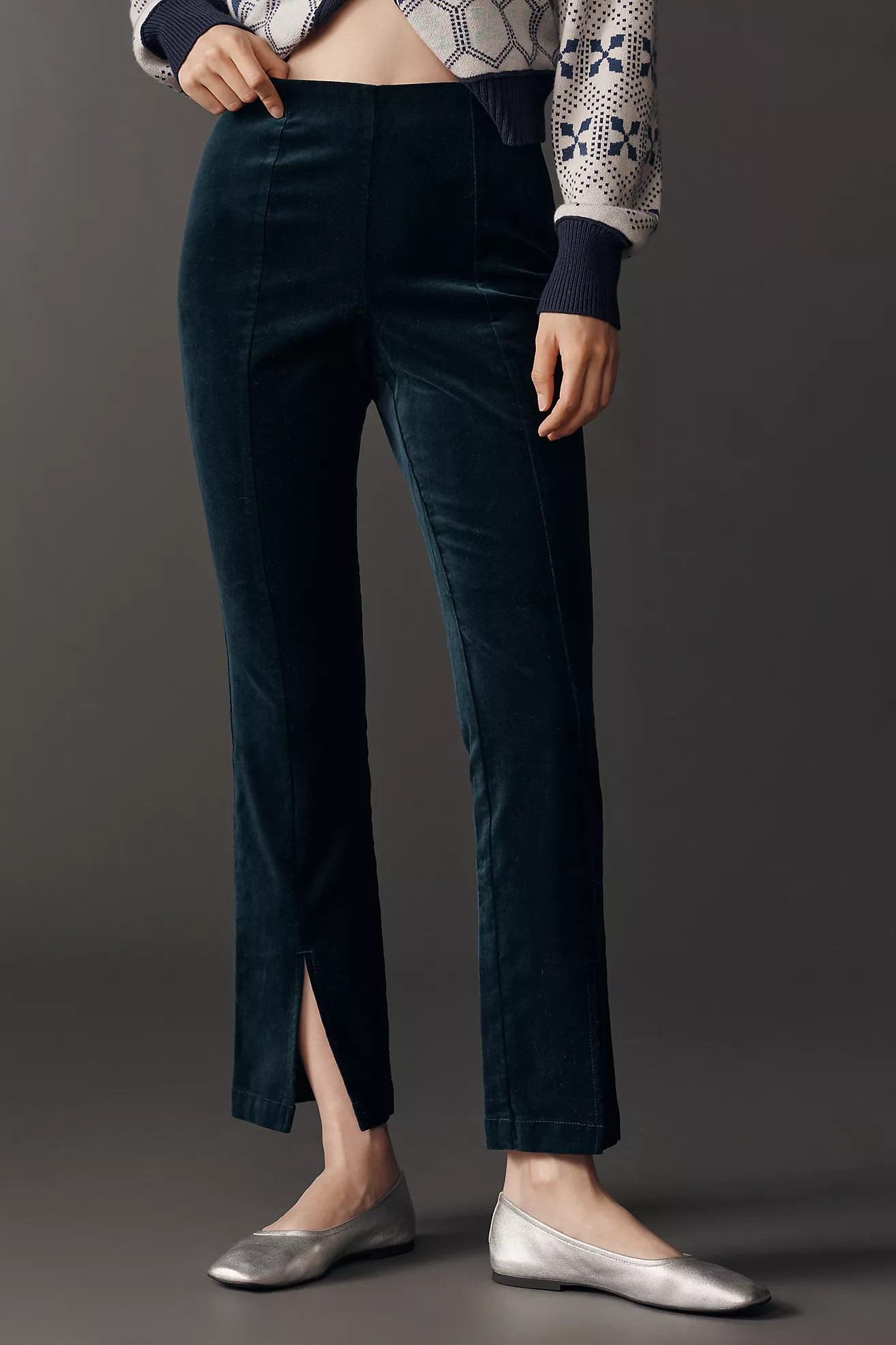 Maeve High-Rise Split-Front Velvet Skinny Pants | Anthropologie (US)