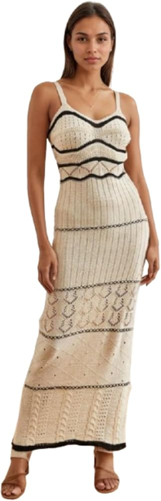 VCM Crochet Knit Bodycon Maxi Dress Spaghetti Strap Boho Dress Beach Vacation Clothes for Women S... | Amazon (US)