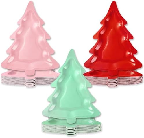 Whaline 60 Pcs Christmas Paper Plates Boho Xmas Tree Shaped Dinner Plates Red Pink Green Disposab... | Amazon (CA)