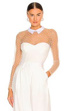 fleur du mal Collared Bodysuit With Dotted Tulle in Ivory from Revolve.com | Revolve Clothing (Global)