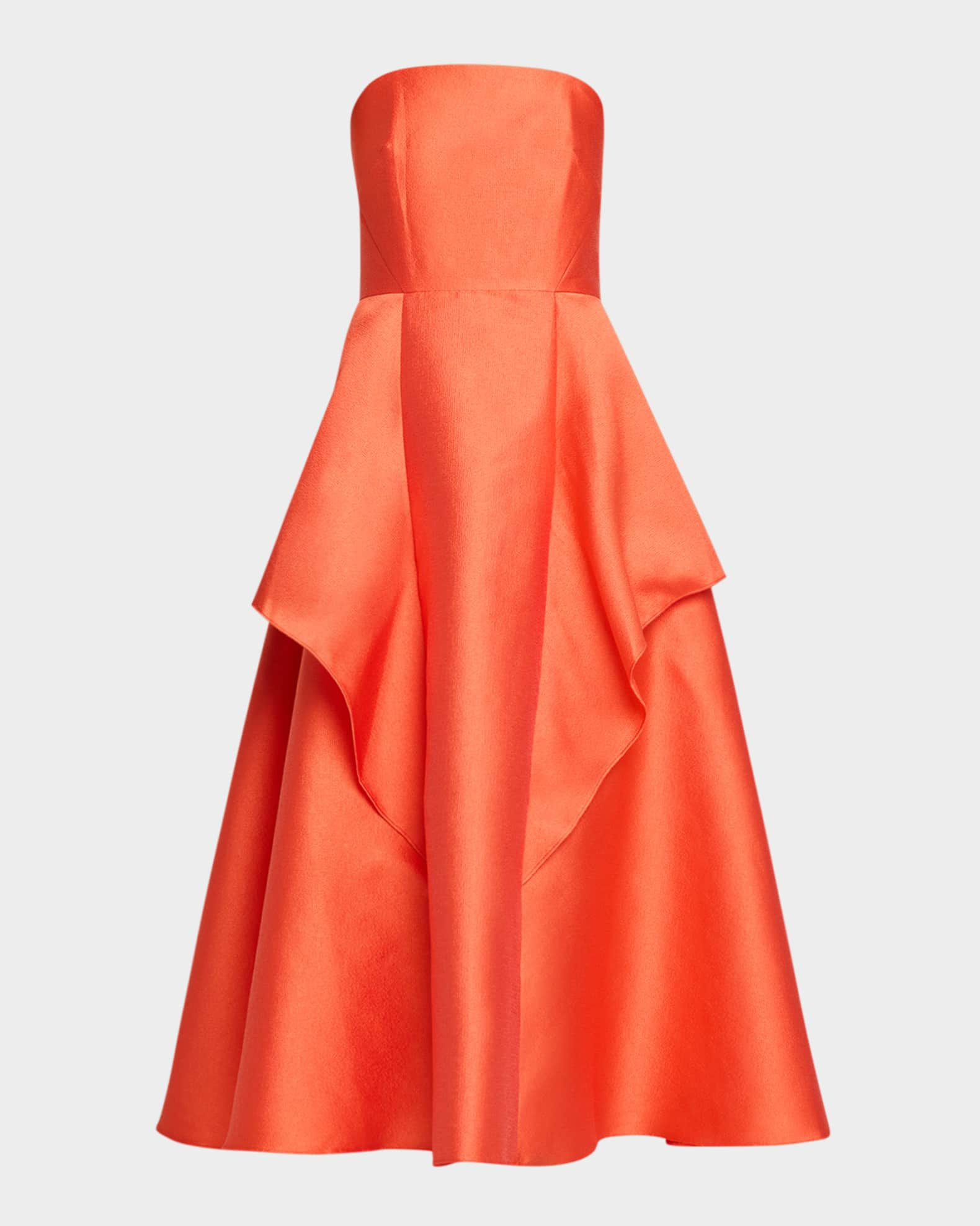 Pippa Strapless Draped Mikado Midi Dress | Neiman Marcus