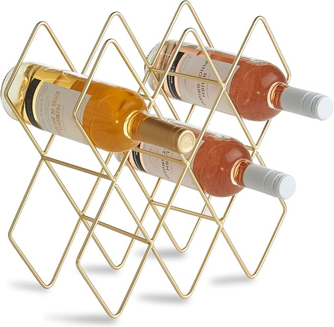 VonShef 8-10 Bottle Wine Rack Freestanding Bottle Holder Countertop Storage Metal Brushed Gold Ge... | Amazon (US)