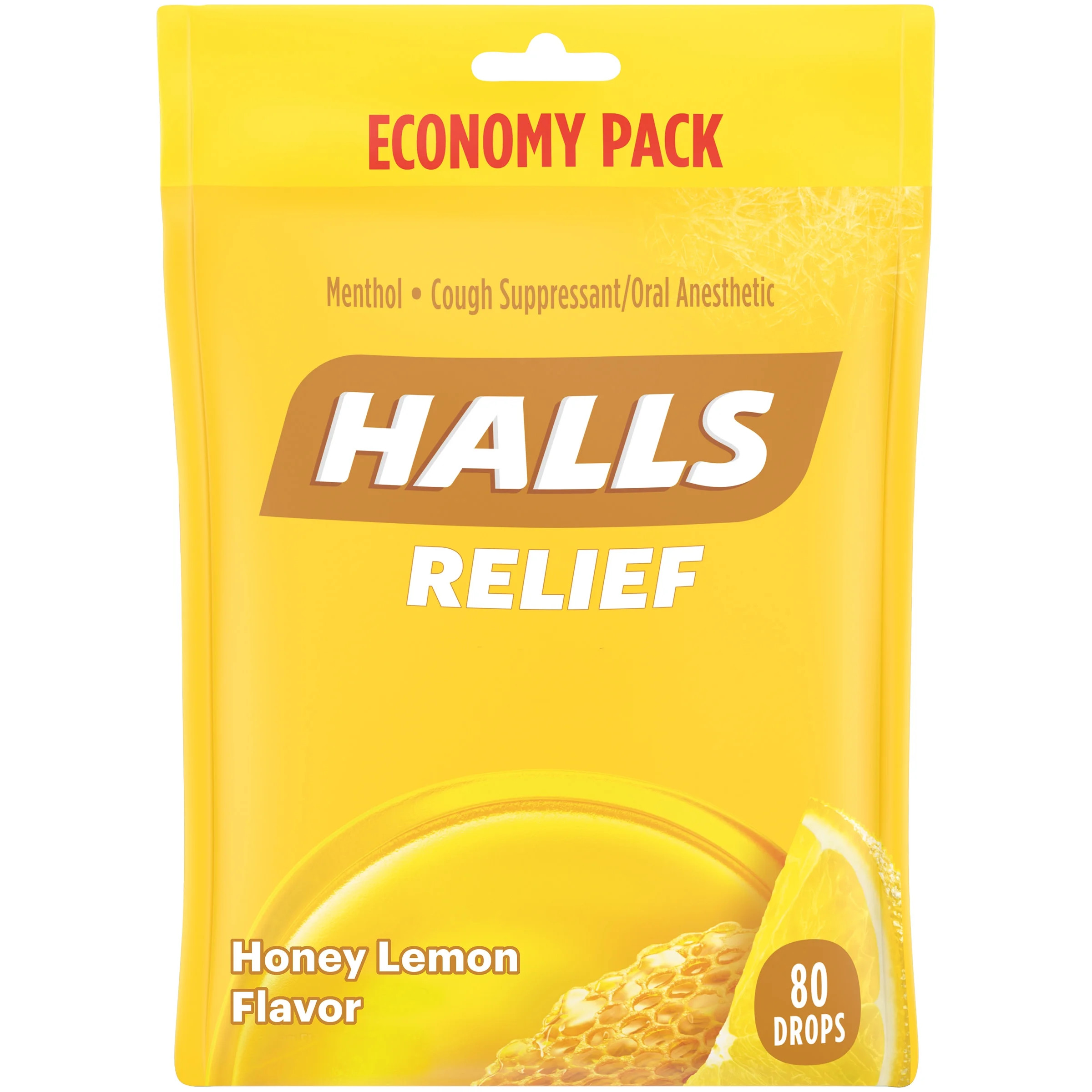 HALLS Relief Honey Lemon Cough Drops, Economy Pack, 80 Drops | Walmart (US)
