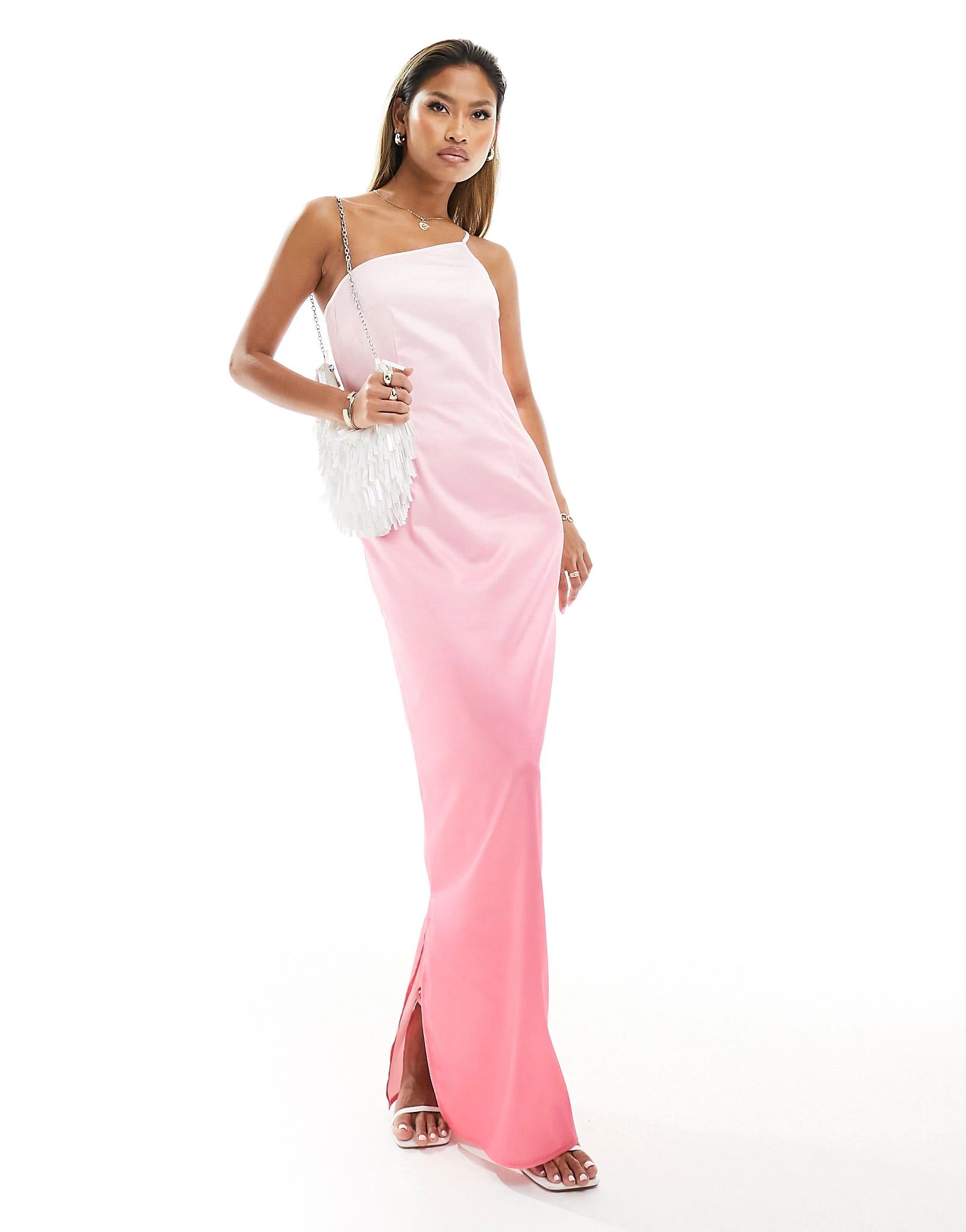 Kaiia satin one shoulder maxi dress in pink ombre | ASOS (Global)