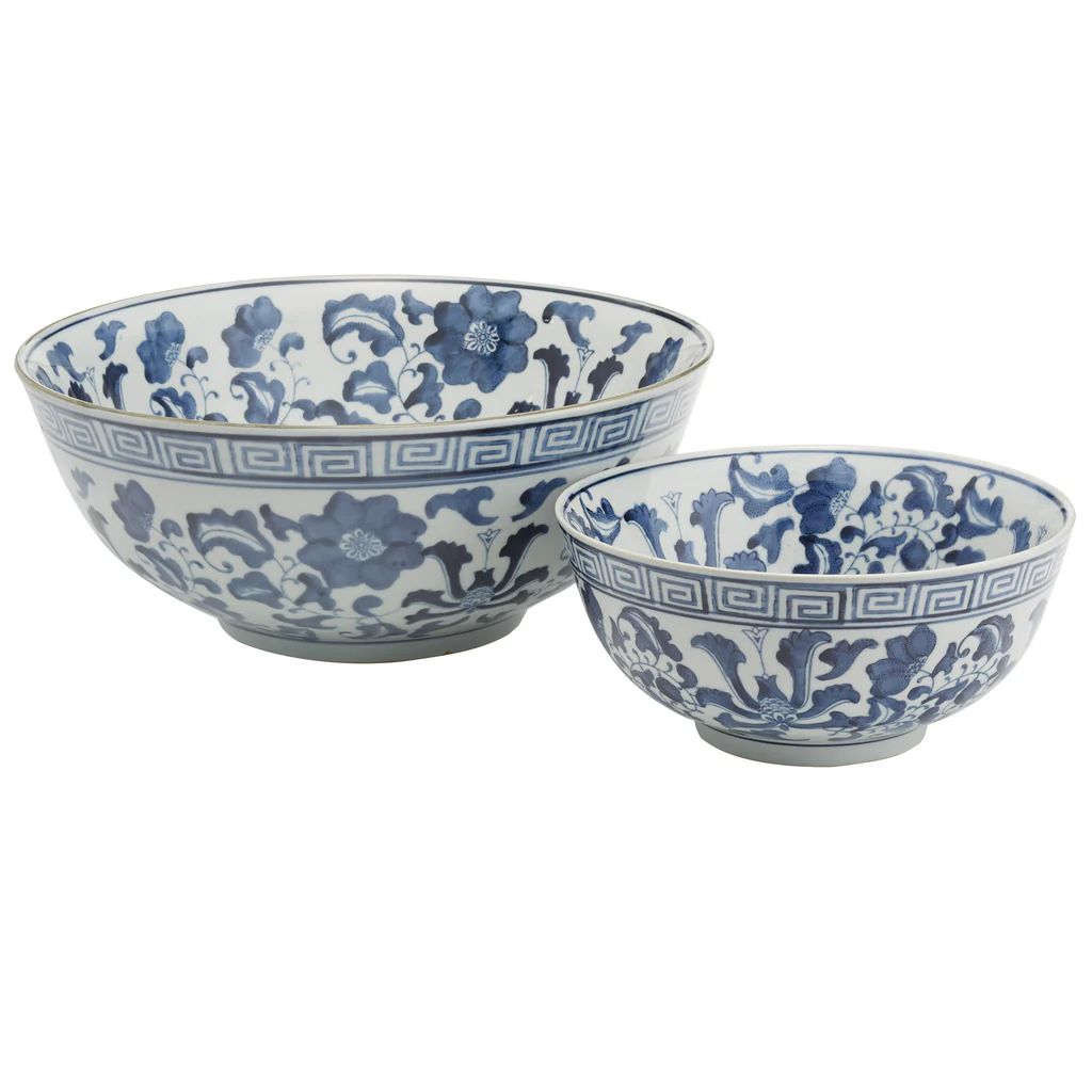 Set of 2 Blue and White Lotus Flower Lianzu Decorative Bowls – BURKE DECOR | Burke Decor