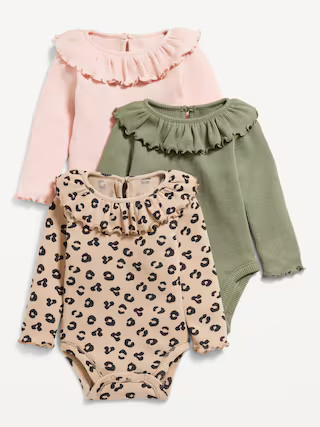 Long-Sleeve Ruffle-Trim Thermal-Knit Bodysuit 3-Pack for Baby | Old Navy (US)