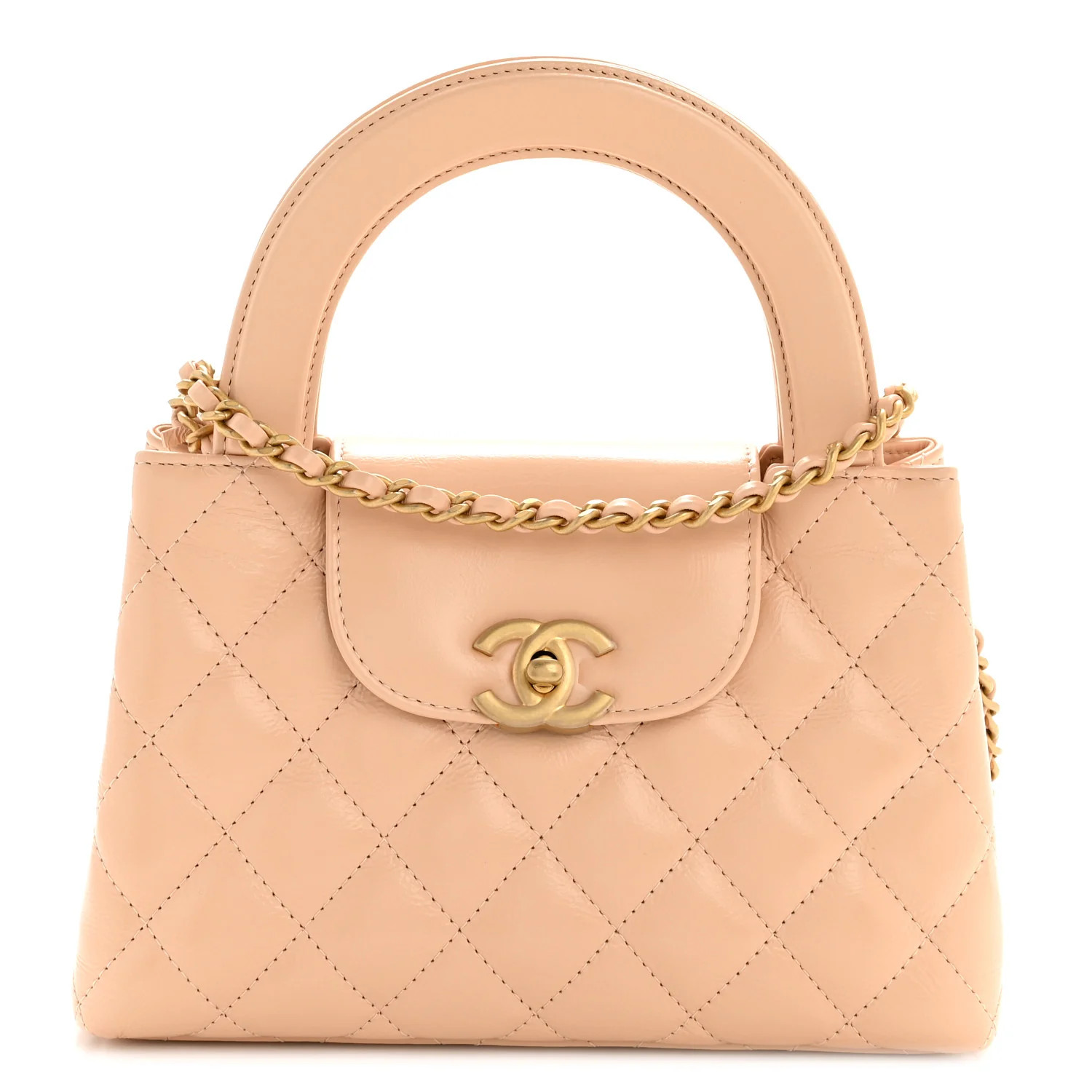 Chanel Shiny Aged Calfskin Quilted Nano Kelly Shopper Beige 1875927 | FASHIONPHILE (US)