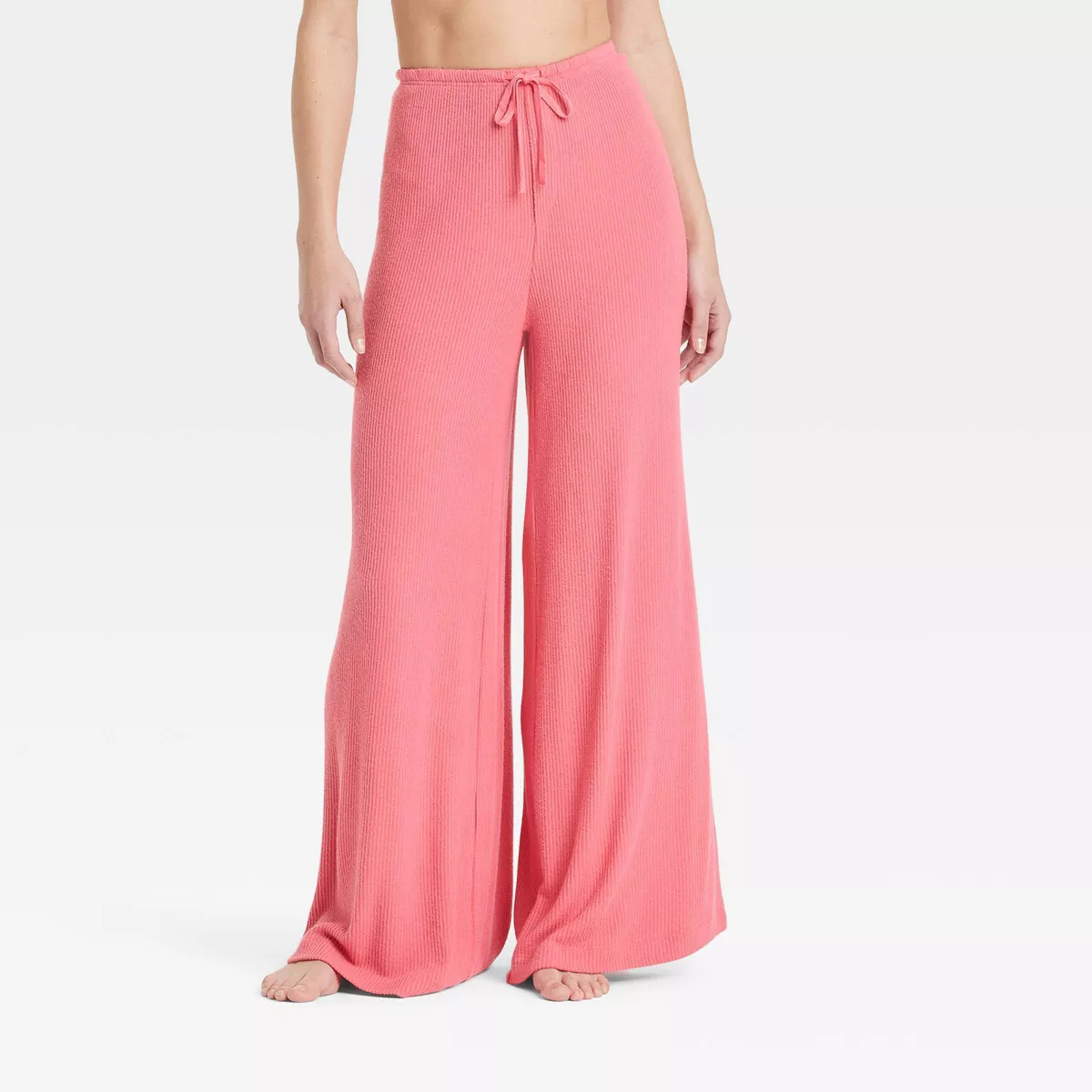 Women's Cozy Ribbed Wide Leg Pants - Auden™ Coral Pink XS | Target