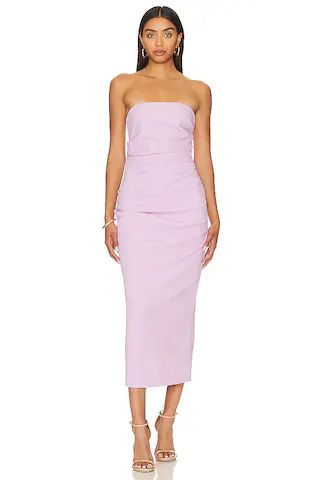 MISHA Calandra Draped Midi Dress in Lilac from Revolve.com | Revolve Clothing (Global)