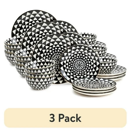 (3 pack) Thyme & Table Medallion 12-Piece Ceramic Dinnerware Set Black and White | Walmart (US)