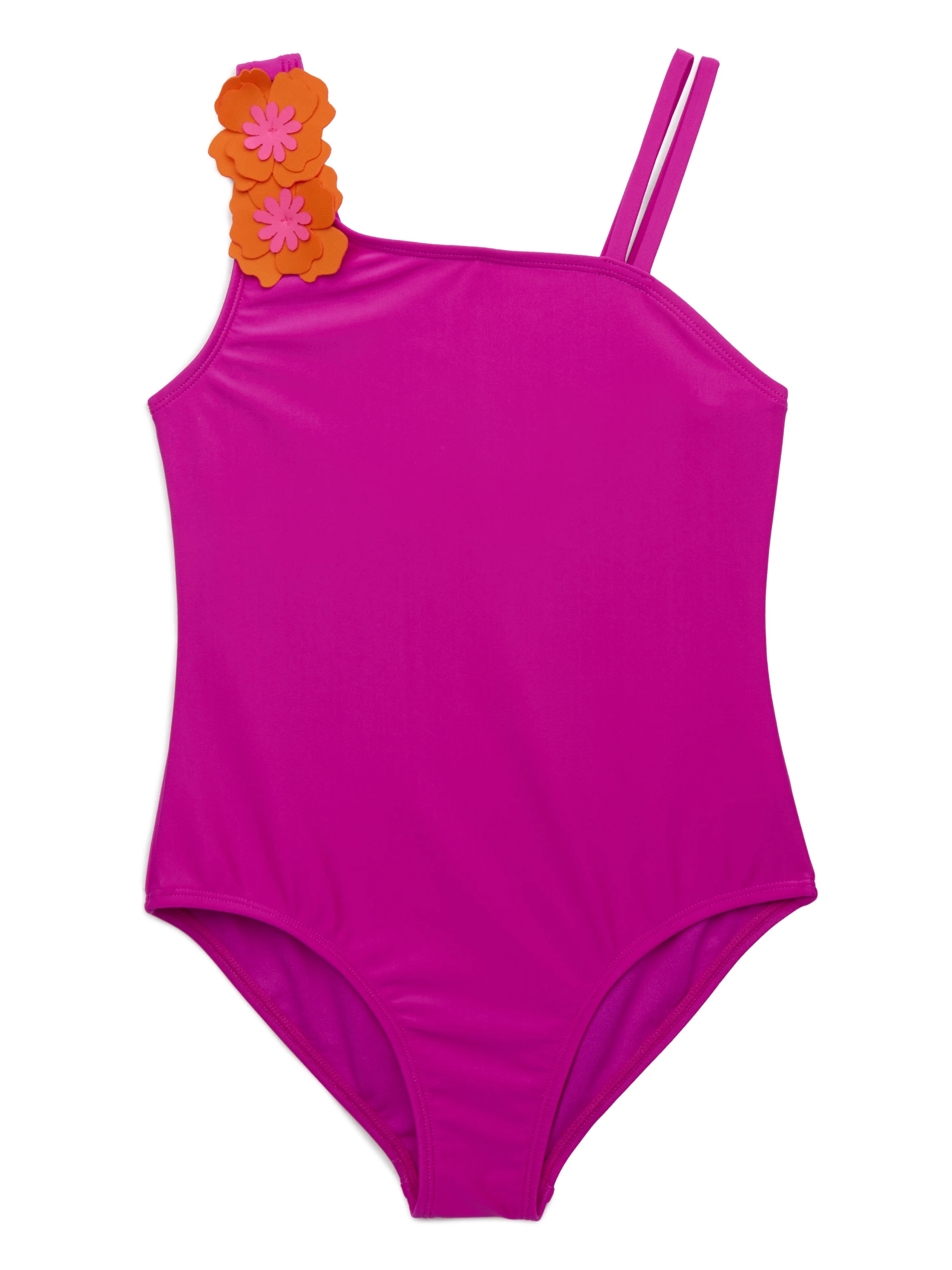 Wonder Nation Girls Floral Applique One-Piece Swimsuit with UPF 50, Sizes 4-16 | Walmart (US)