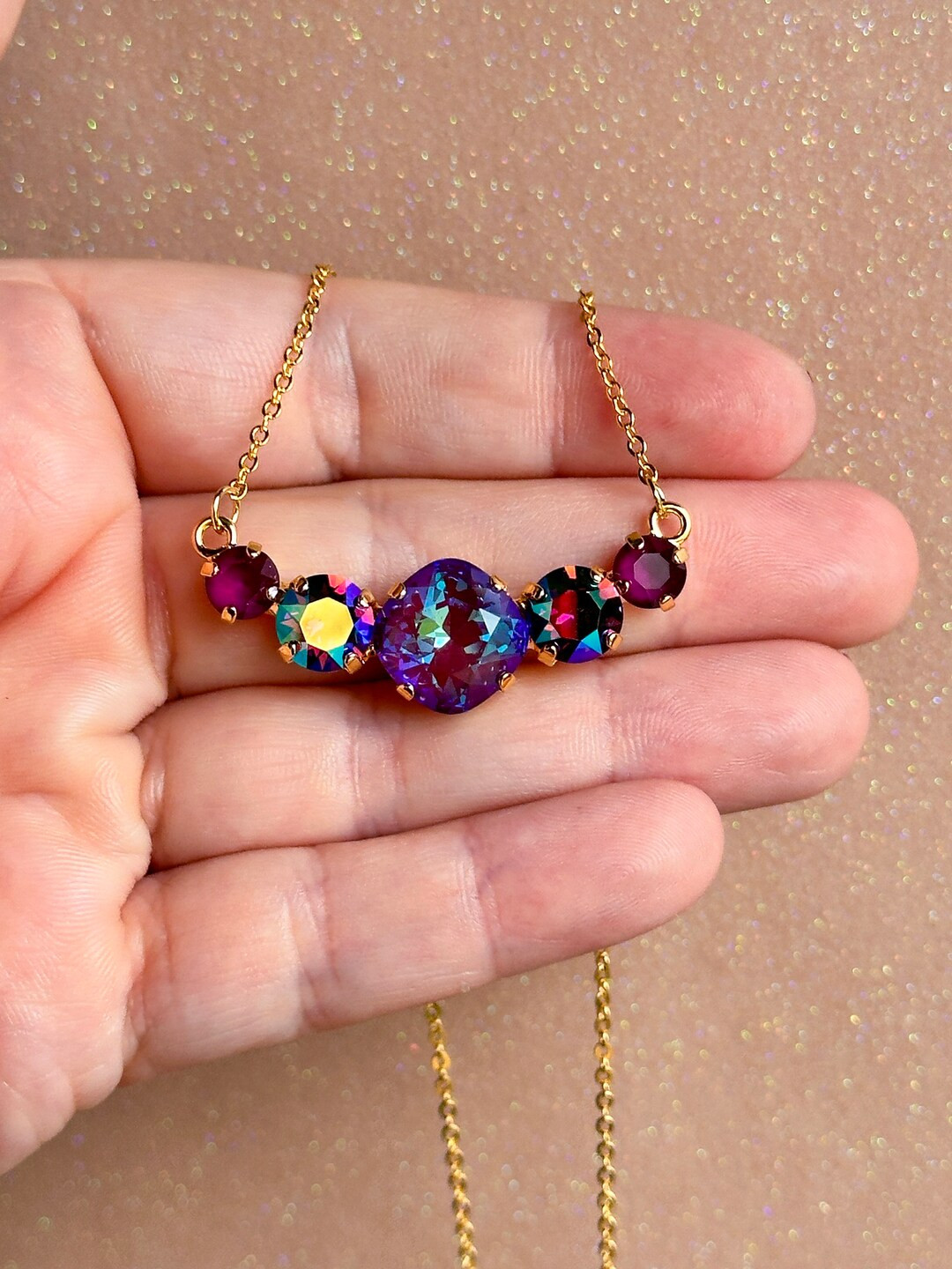 Boysenberry Delite 5 Stone Cushion Cut Necklace - Etsy | Etsy (US)