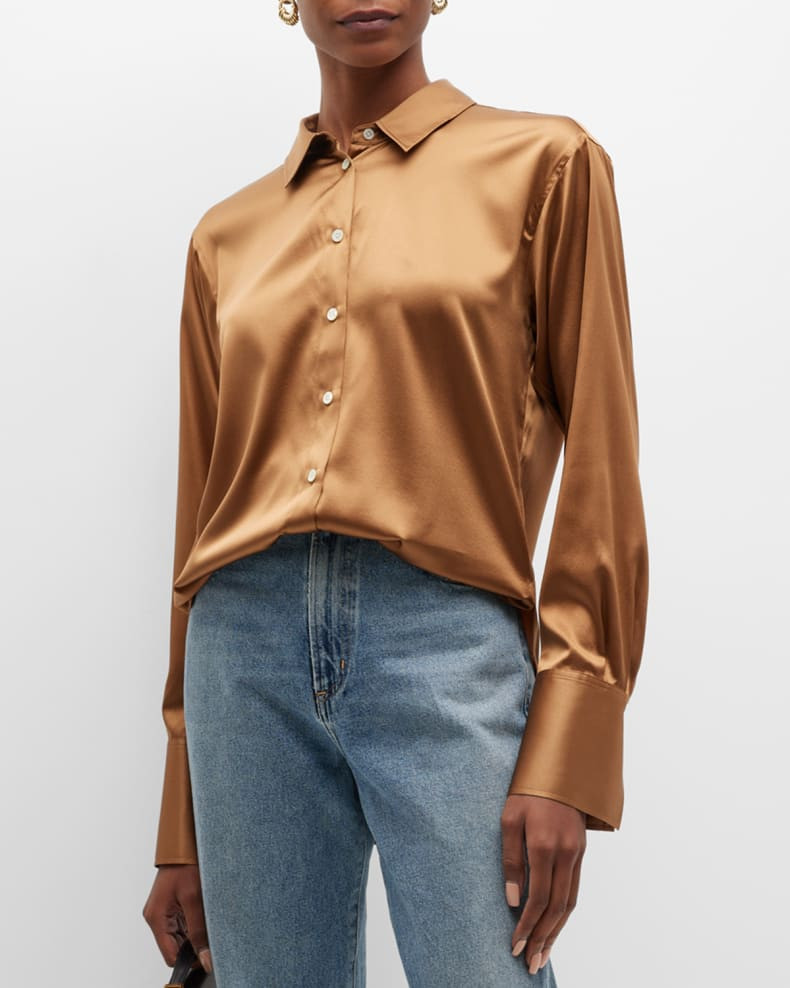 FRAME The Standard Silk Button-Front Shirt | Neiman Marcus