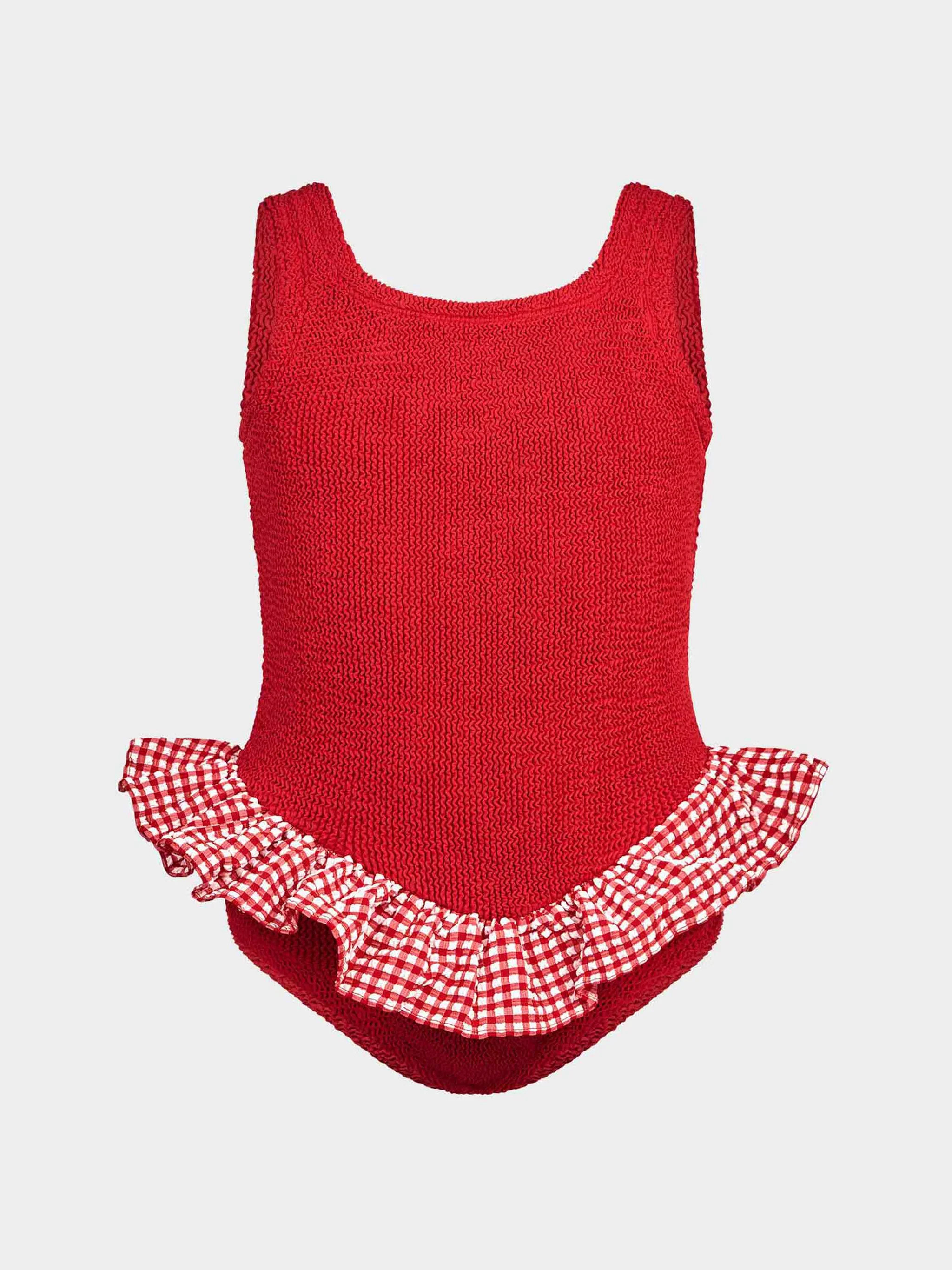 Kids Duo Denise Swim (Ages 7 to 12) - Red Gingham | HUNZA G